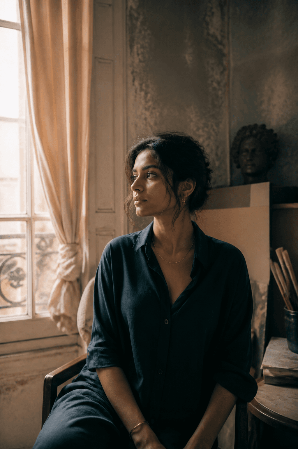 Créative sud-asiatique près de la fenêtre d’un atelier parisien